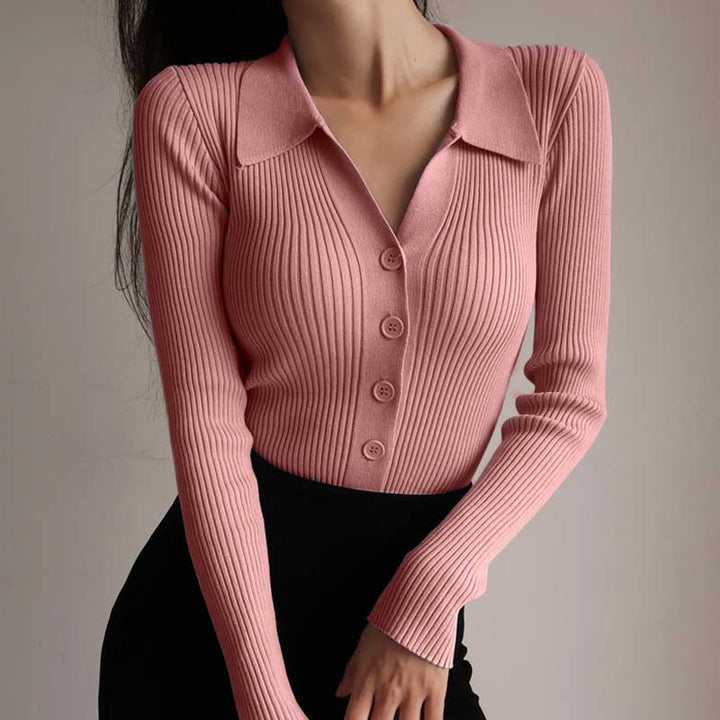 Irina | Damen Winter-Rippstrickpullover mit Knopf