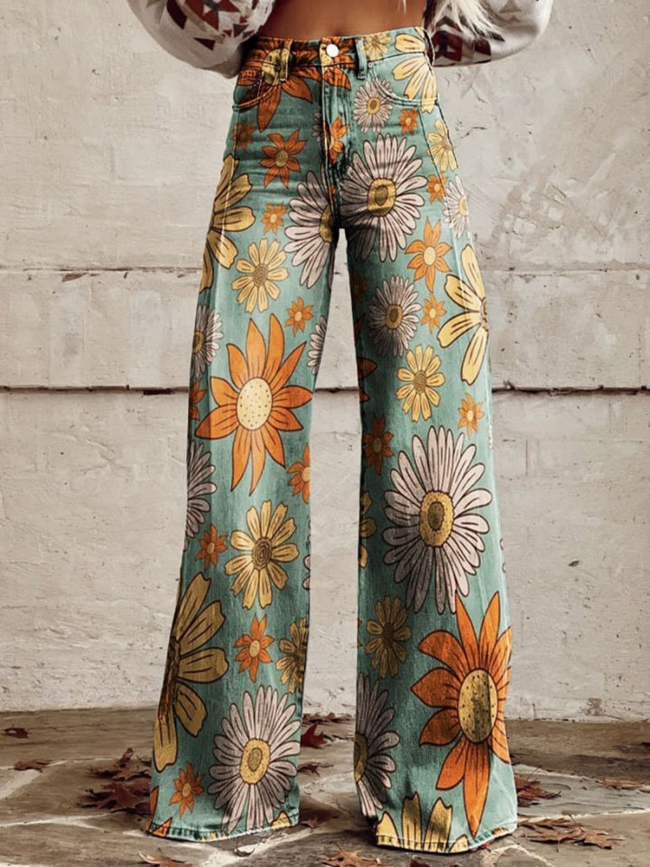 Veronika | Schlagjeans mit Retro-Blumenmuster
