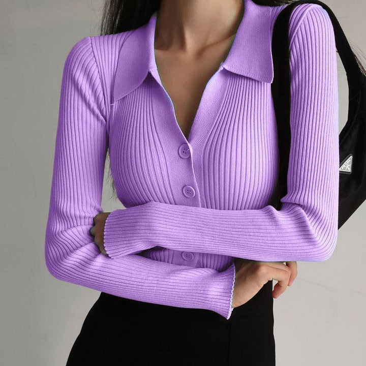 Irina | Damen Winter-Rippstrickpullover mit Knopf