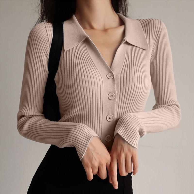 Irina | Damen Winter-Rippstrickpullover mit Knopf