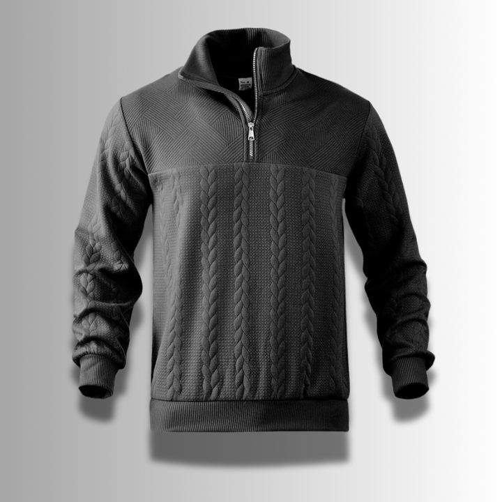 Zacharias | Herren Strickpullover mit Viertel-Reißverschluss und Zopfmuster