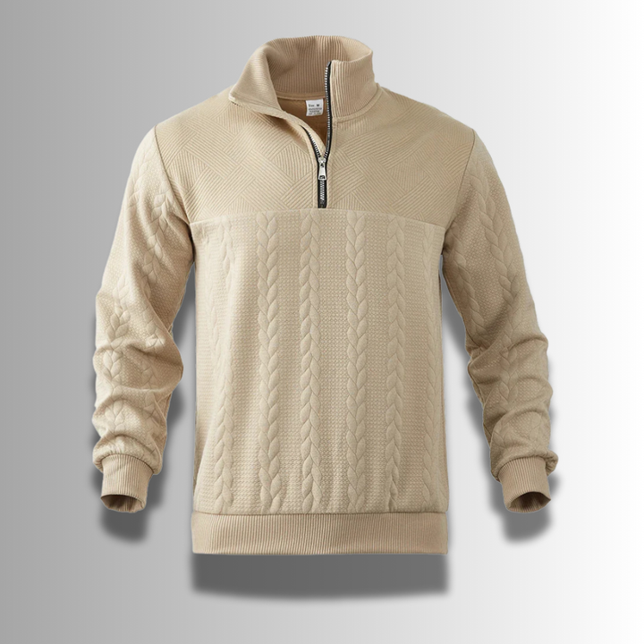 Zacharias | Herren Strickpullover mit Viertel-Reißverschluss und Zopfmuster