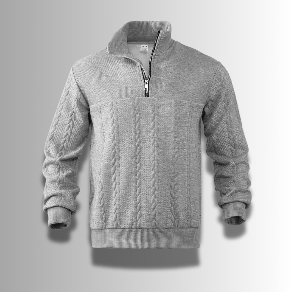 Zacharias | Herren Strickpullover mit Viertel-Reißverschluss und Zopfmuster