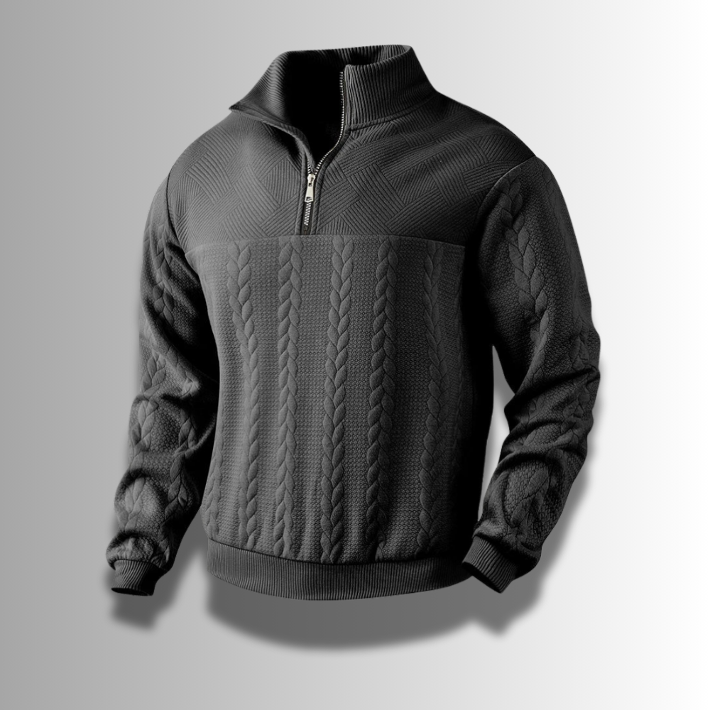 Zacharias | Herren Strickpullover mit Viertel-Reißverschluss und Zopfmuster