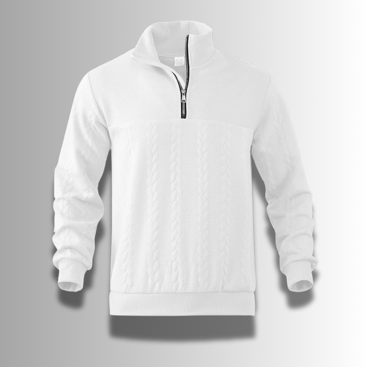 Zacharias | Herren Strickpullover mit Viertel-Reißverschluss und Zopfmuster