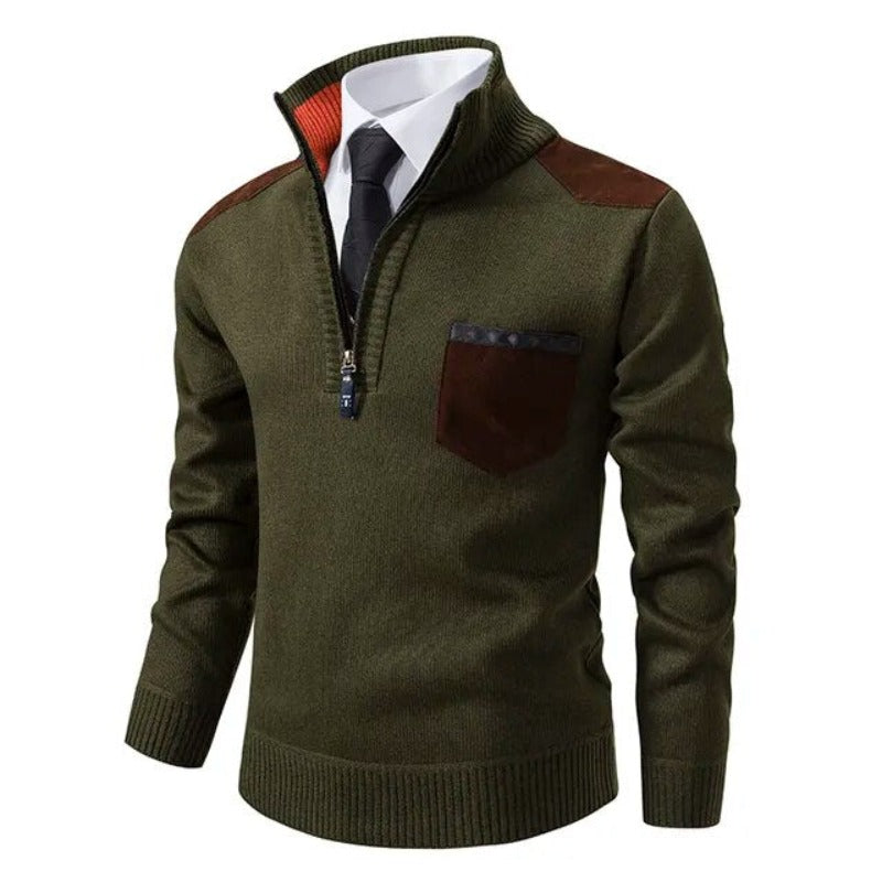 Wilhelm | Herren Pullover mit Viertelreißverschluss und Brusttasche