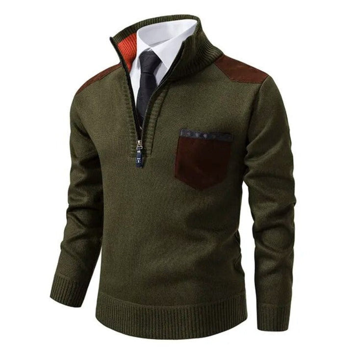 Wilhelm | Herren Pullover mit Viertelreißverschluss und Brusttasche