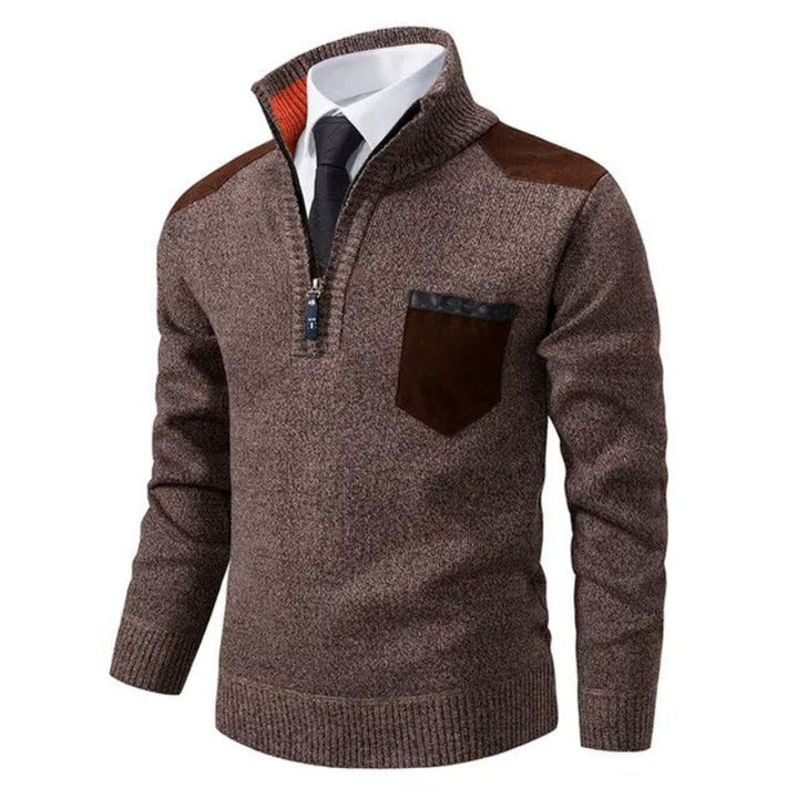Wilhelm | Herren Pullover mit Viertelreißverschluss und Brusttasche