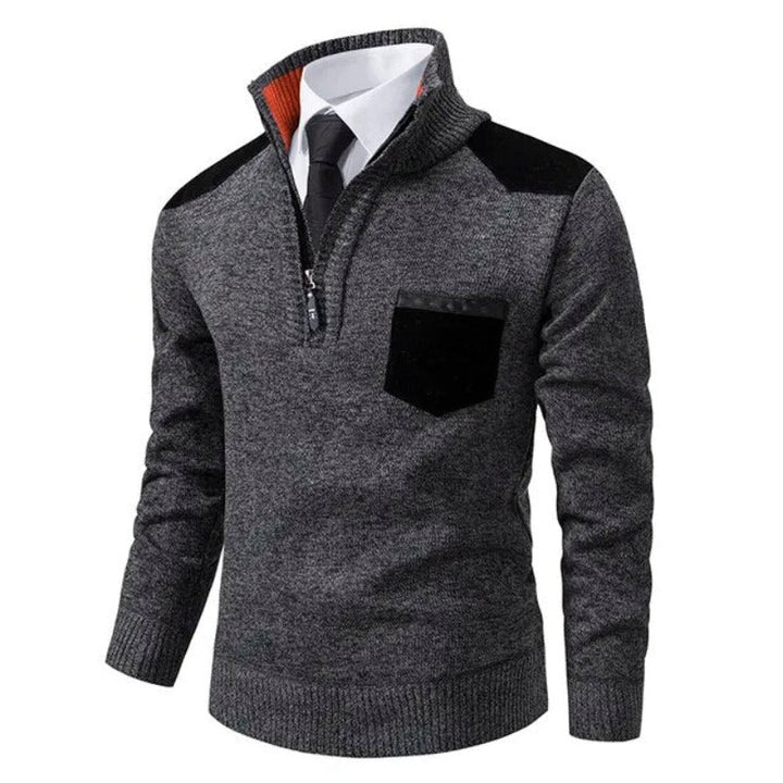 Wilhelm | Herren Pullover mit Viertelreißverschluss und Brusttasche