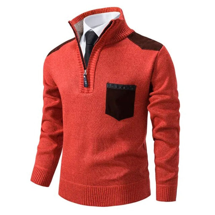 Wilhelm | Herren Pullover mit Viertelreißverschluss und Brusttasche