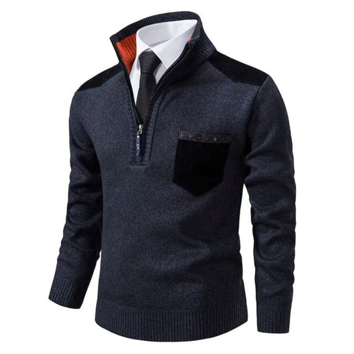 Wilhelm | Herren Pullover mit Viertelreißverschluss und Brusttasche