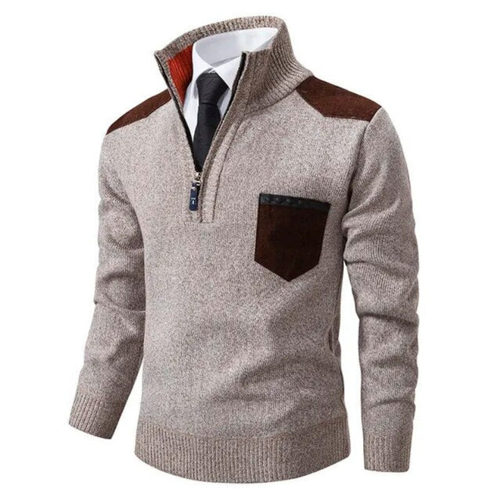 Wilhelm | Herren Pullover mit Viertelreißverschluss und Brusttasche