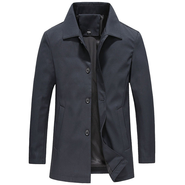 Elias | Herren Klassischer Schwarzer Trenchcoat mit Knöpfen