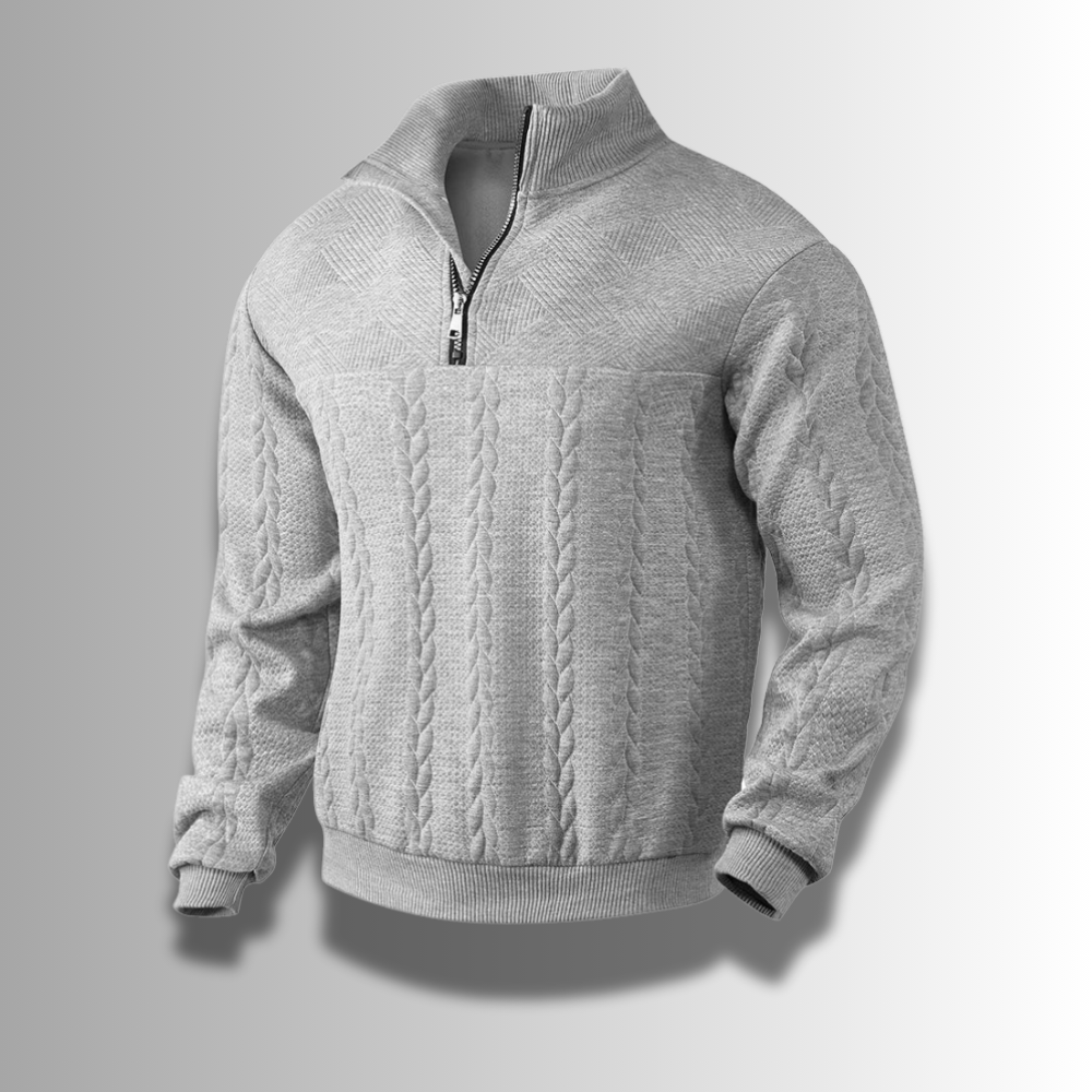 Zacharias | Herren Strickpullover mit Viertel-Reißverschluss und Zopfmuster