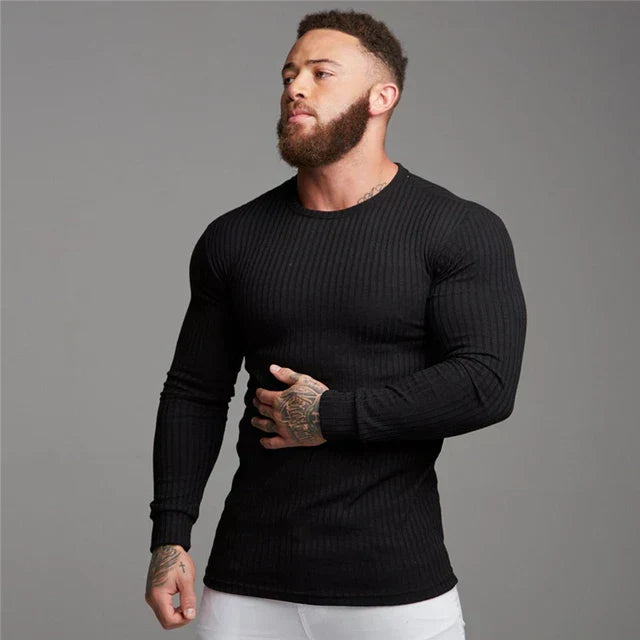 Yannick | Herren Enganliegendes Langarm Rundhals T-Shirt