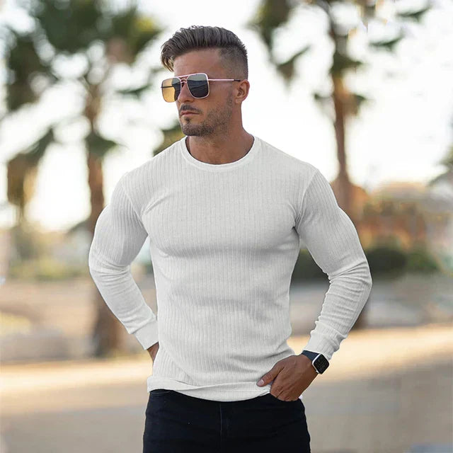 Yannick | Herren Enganliegendes Langarm Rundhals T-Shirt