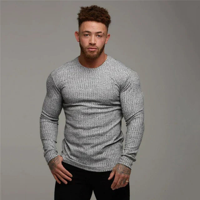 Yannick | Herren Enganliegendes Langarm Rundhals T-Shirt