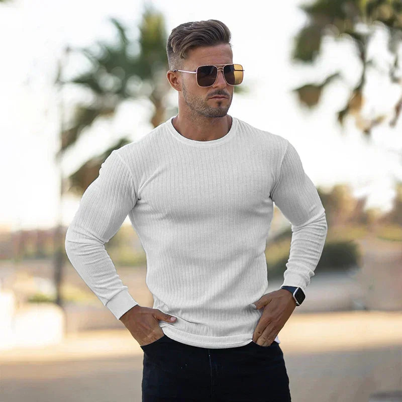 Yannick | Herren Enganliegendes Langarm Rundhals T-Shirt
