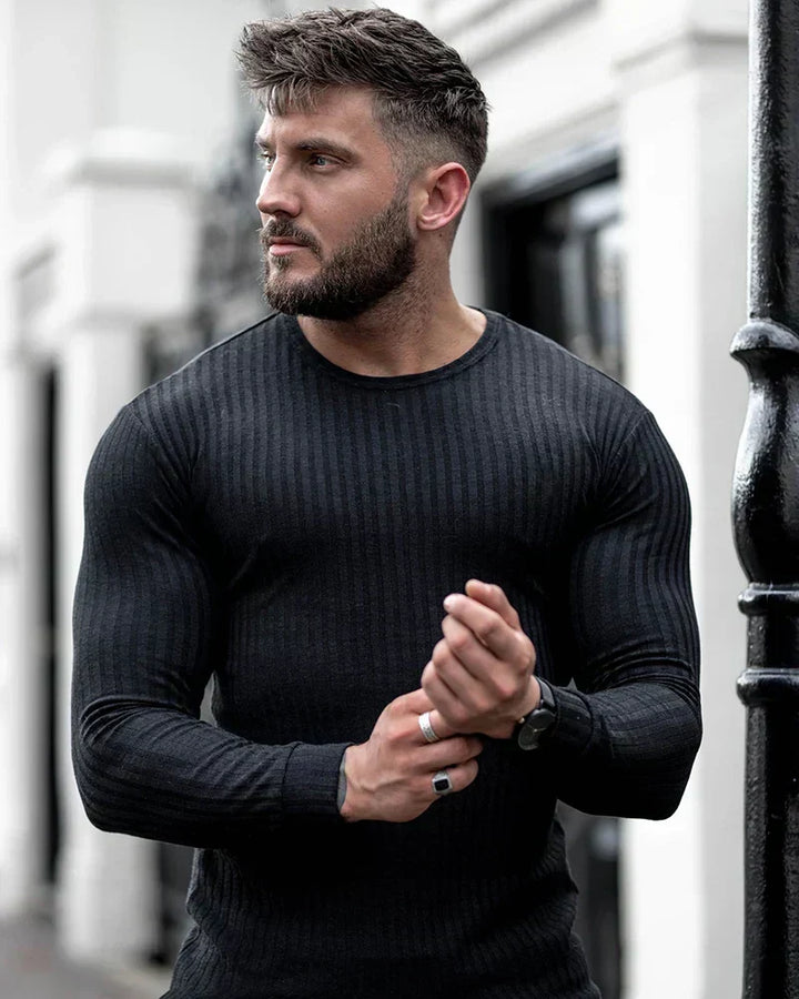 Yannick | Herren Enganliegendes Langarm Rundhals T-Shirt