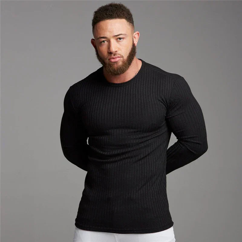 Yannick | Herren Enganliegendes Langarm Rundhals T-Shirt