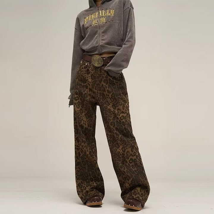 Lydia | Damen Leopard Print Weite Hose Winter