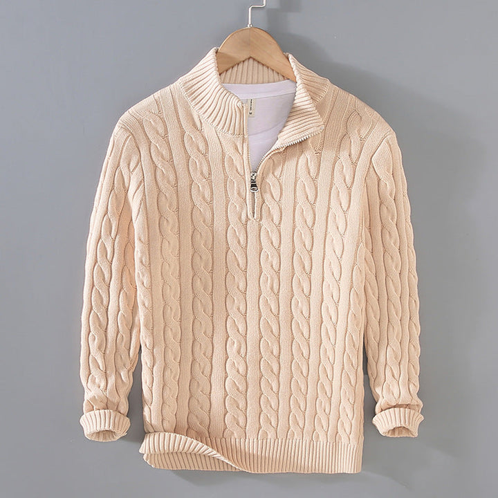 Albert | Herren Zopfmuster-Strickpullover mit Reißverschluss