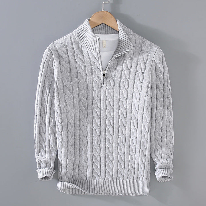 Albert | Herren Zopfmuster-Strickpullover mit Reißverschluss