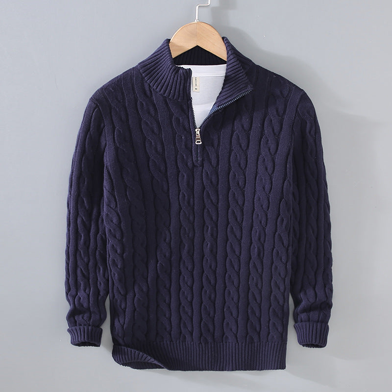 Albert | Herren Zopfmuster-Strickpullover mit Reißverschluss