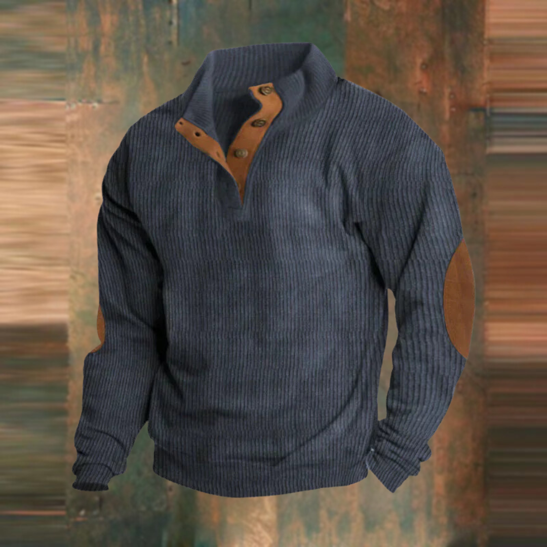 Fabian | Herren Pullover mit Knopfleiste und Ellbogen-Patches