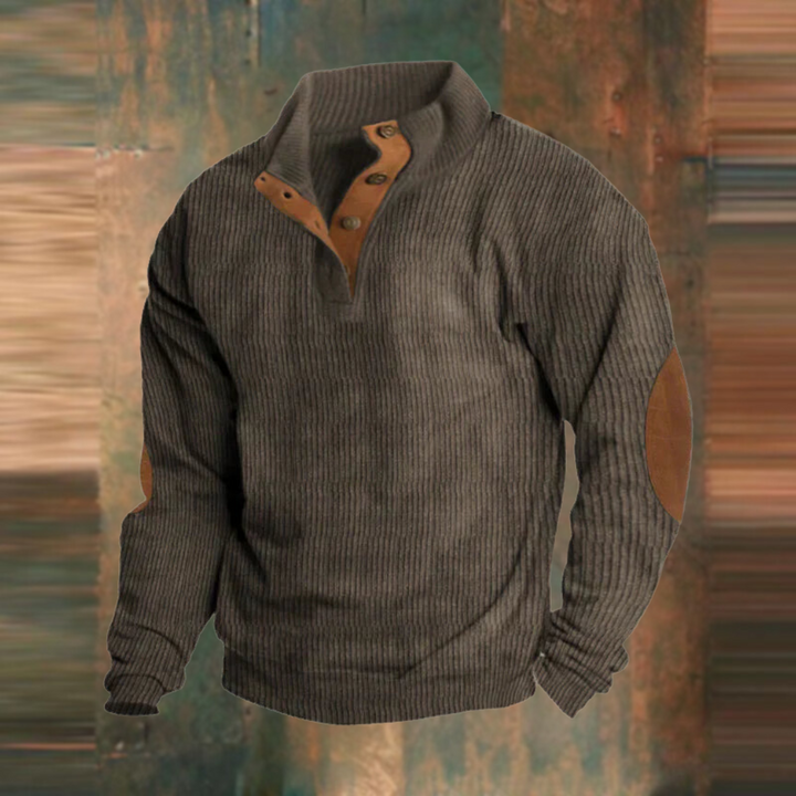 Fabian | Herren Pullover mit Knopfleiste und Ellbogen-Patches