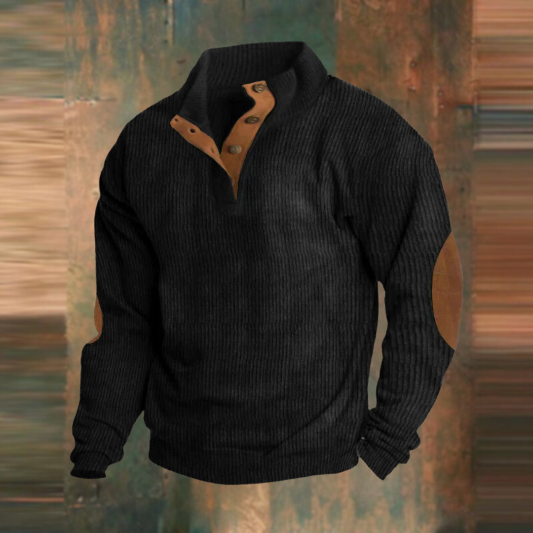 Fabian | Herren Pullover mit Knopfleiste und Ellbogen-Patches