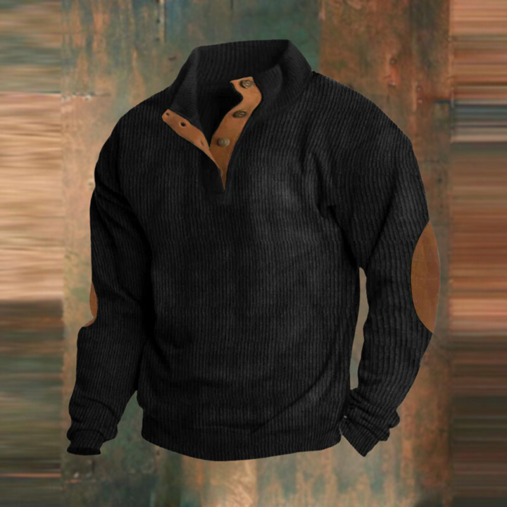 Fabian | Herren Pullover mit Knopfleiste und Ellbogen-Patches