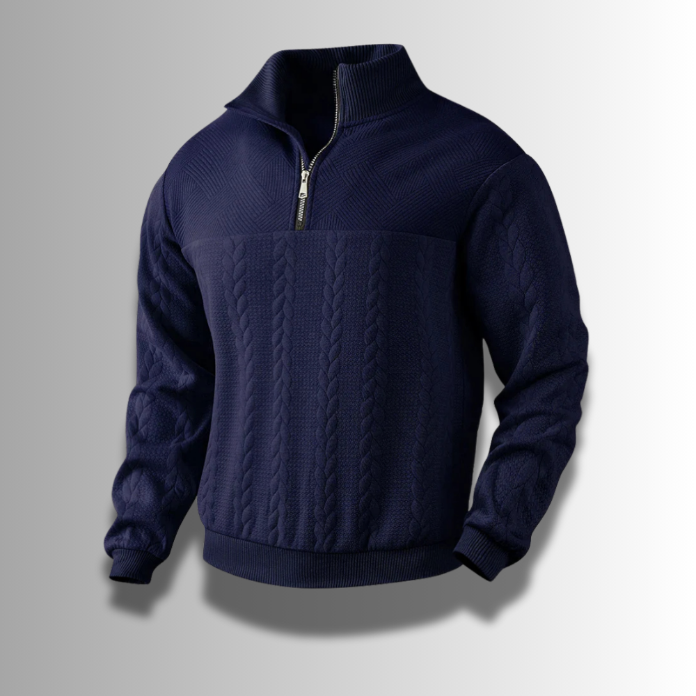 Zacharias | Herren Strickpullover mit Viertel-Reißverschluss und Zopfmuster