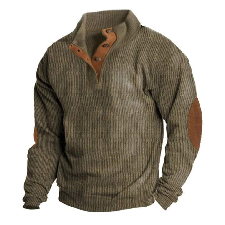 Fabian | Herren Pullover mit Knopfleiste und Ellbogen-Patches