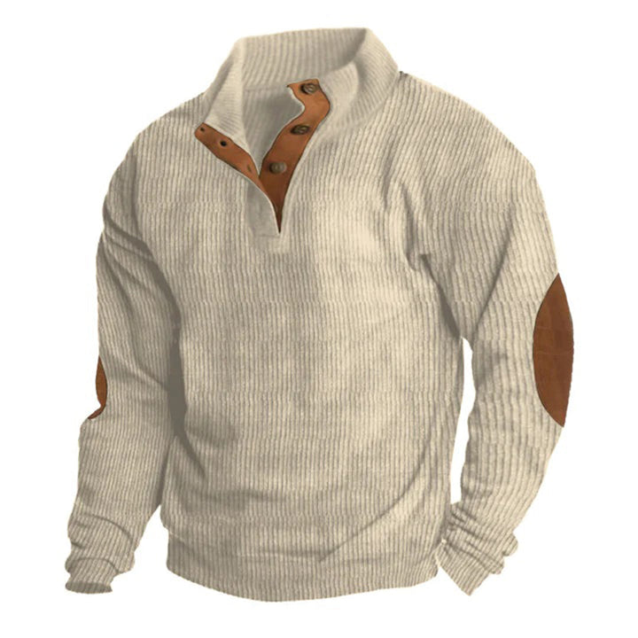 Fabian | Herren Pullover mit Knopfleiste und Ellbogen-Patches