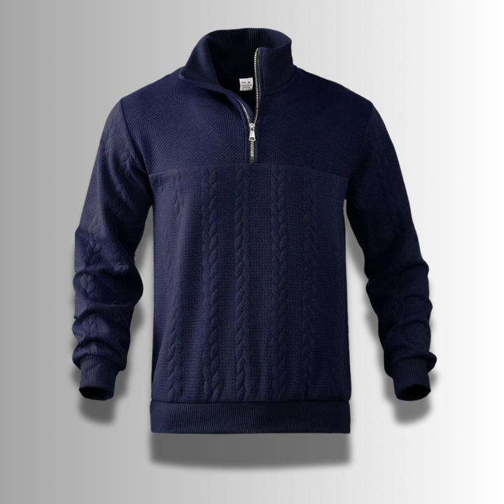 Zacharias | Herren Strickpullover mit Viertel-Reißverschluss und Zopfmuster