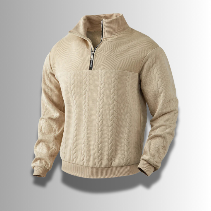 Zacharias | Herren Strickpullover mit Viertel-Reißverschluss und Zopfmuster