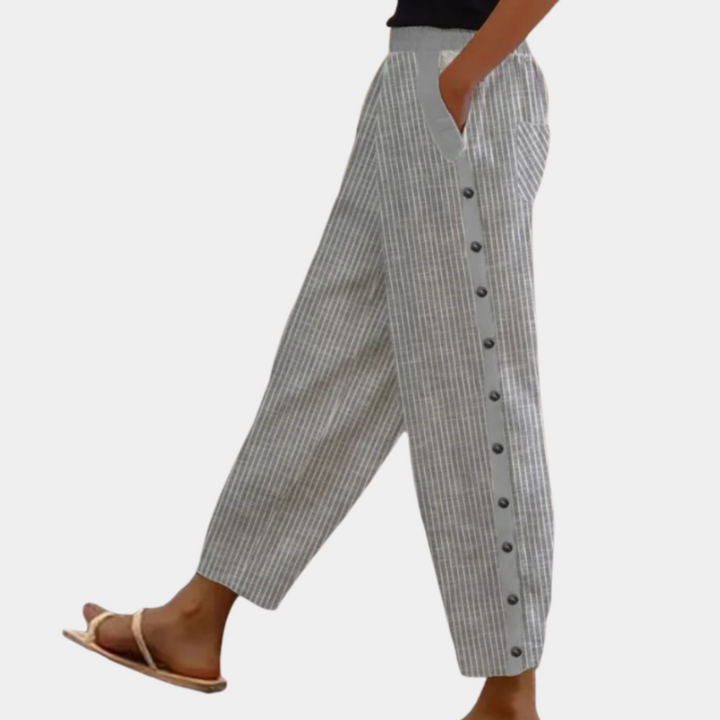 Natascha | Stylische gestreifte Hose mit seitlichen Knöpfen