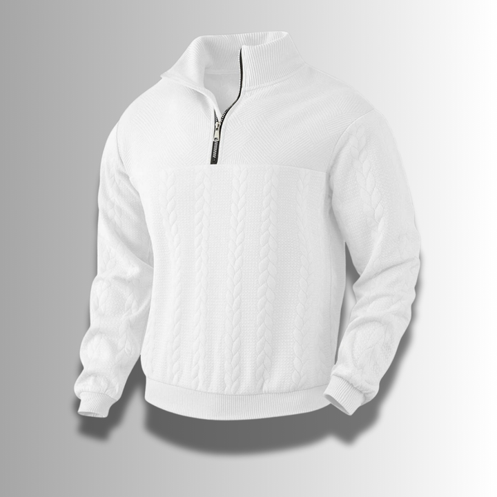 Zacharias | Herren Strickpullover mit Viertel-Reißverschluss und Zopfmuster