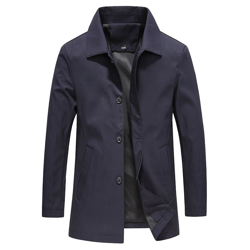 Elias | Herren Klassischer Schwarzer Trenchcoat mit Knöpfen