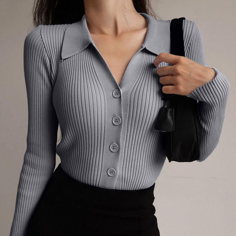Irina | Damen Winter-Rippstrickpullover mit Knopf