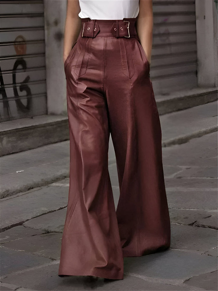 Claudia | Damen High Waist Weite Lederhose