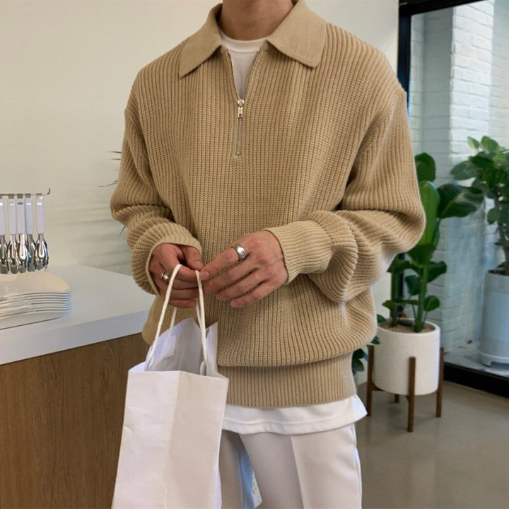 Yannick | Herren Weicher Gerippter Reißverschluss-Pullover