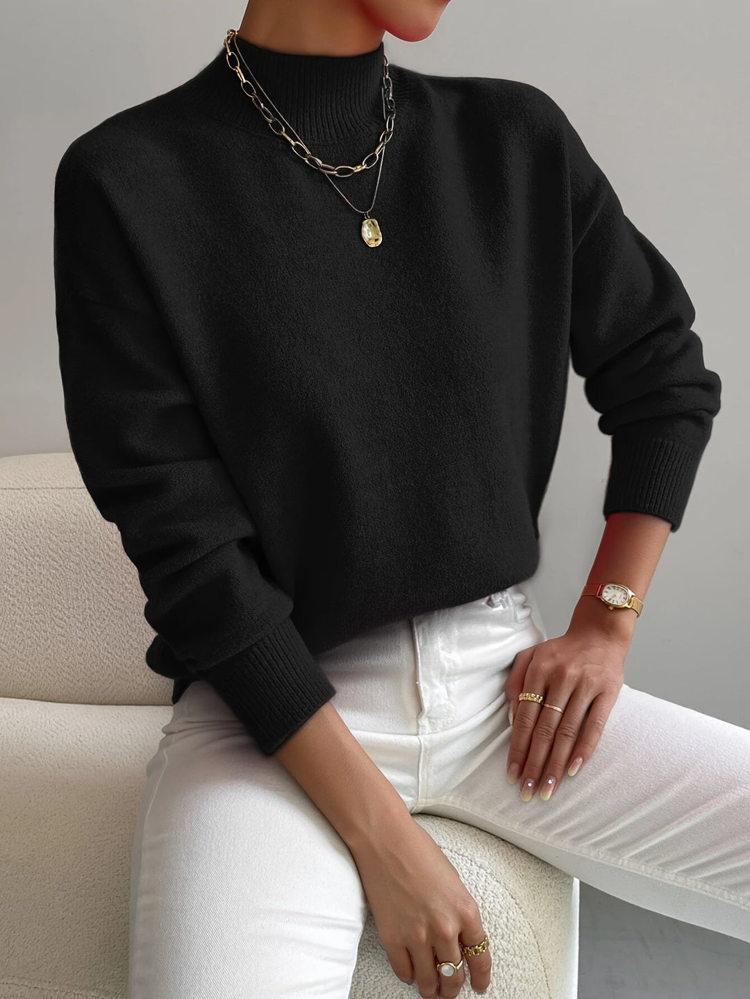 Marina | Damen Winter Rollkragen Strickpullover mit Rippenmuster