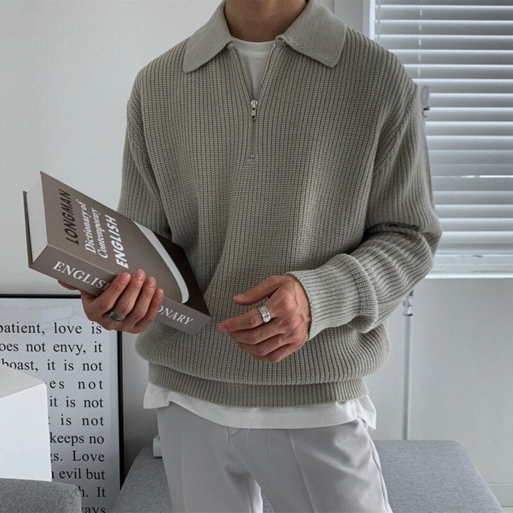 Yannick | Herren Weicher Gerippter Reißverschluss-Pullover